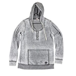 Roxy Womens Gray Henley Hoodie Burnout Fleece Sweatshirt Large Surf Skate Casual